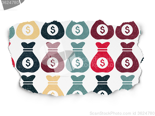 Image of Finance concept: Money Bag icons on Torn Paper background