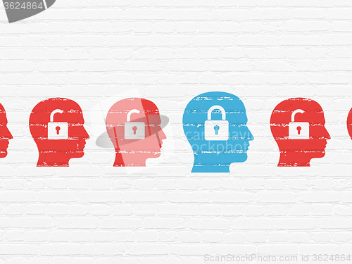 Image of Finance concept: head with padlock icon on wall background