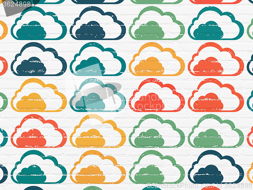 Image of Cloud networking concept: Cloud icons on wall background