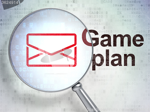 Image of Finance concept: Email and Game Plan with optical glass