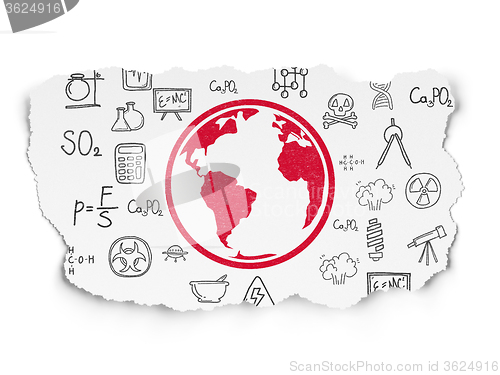 Image of Science concept: Globe on Torn Paper background