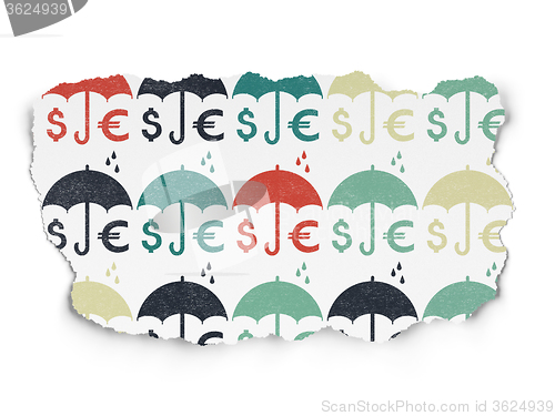 Image of Privacy concept: Money And Umbrella icons on Torn Paper background