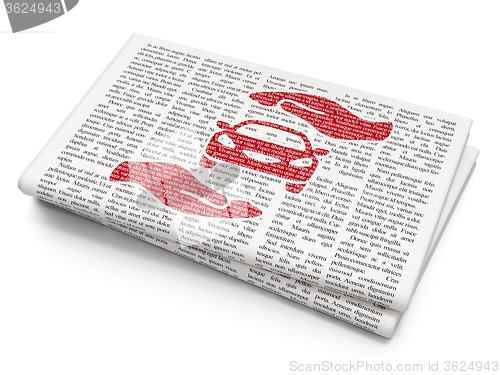 Image of Insurance concept: Car And Palm on Newspaper background