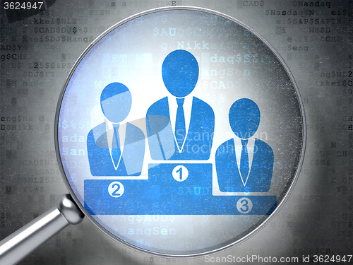 Image of Finance concept: Business Team with optical glass on digital background