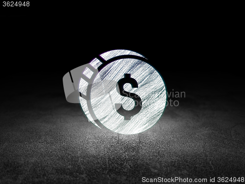 Image of Currency concept: Dollar Coin in grunge dark room