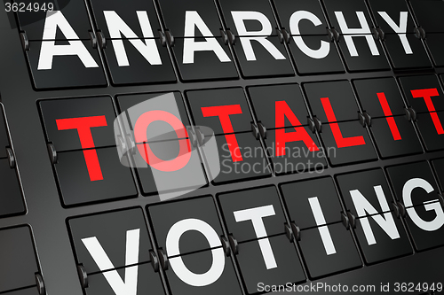 Image of Politics concept: Totalitarianism on airport board background