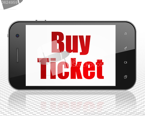 Image of Vacation concept: Smartphone with Buy Ticket on display