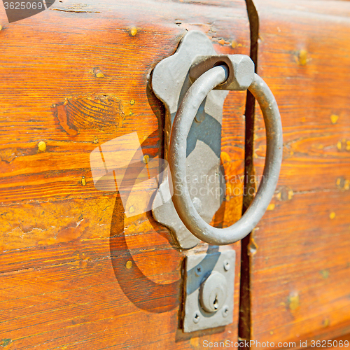 Image of europe old in  italy  antique close brown door and rusty lock  c