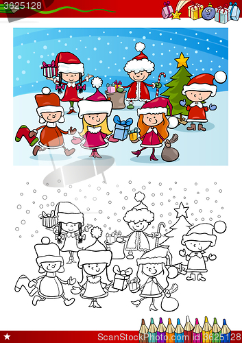 Image of santa claus group coloring page