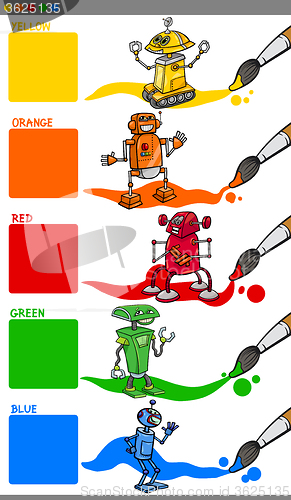 Image of primary colors with cartoon robots