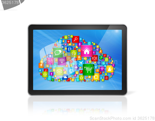 Image of Digital Tablet pc and cloud computing symbol