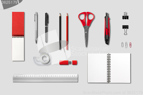 Image of Stationery, office supplies mockup template, grey background