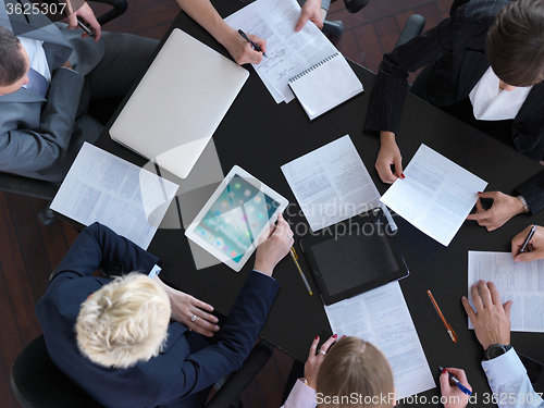 Image of top view of business people group on meeting