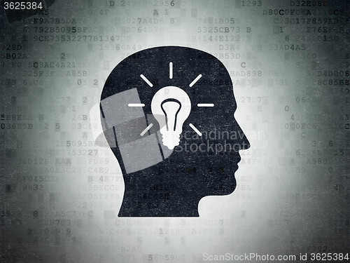 Image of Marketing concept: Head With Light Bulb on Digital Paper background