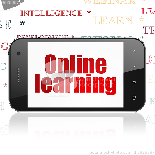 Image of Education concept: Smartphone with Online Learning on display