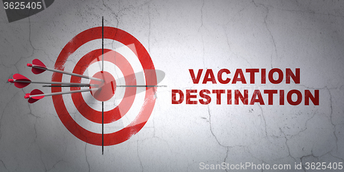 Image of Tourism concept: target and Vacation Destination on wall background