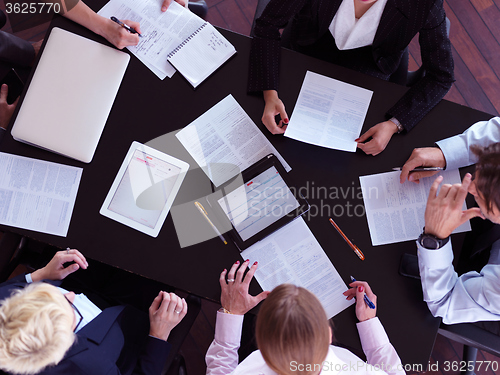 Image of top view of business people group on meeting