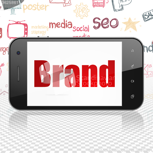 Image of Marketing concept: Smartphone with Brand on display
