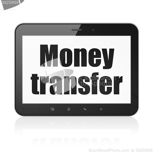 Image of Business concept: Tablet Computer with Money Transfer on display