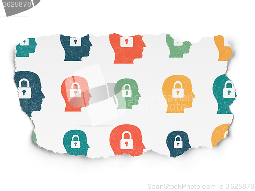 Image of Data concept: Head With Padlock icons on Torn Paper background