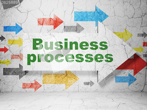 Image of Business concept: arrow with Business Processes on grunge wall background