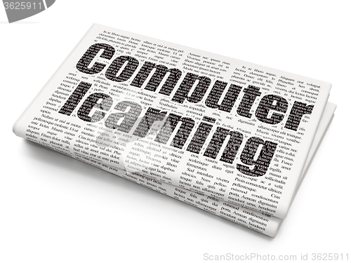 Image of Education concept: Computer Learning on Newspaper background