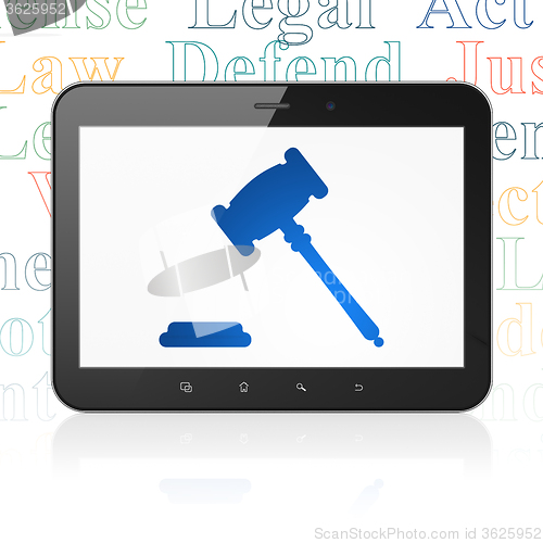 Image of Law concept: Tablet Computer with Gavel on display