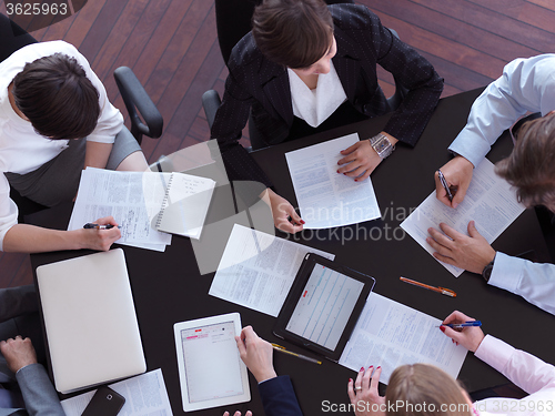 Image of top view of business people group on meeting