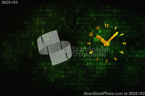 Image of Timeline concept: Clock on digital background