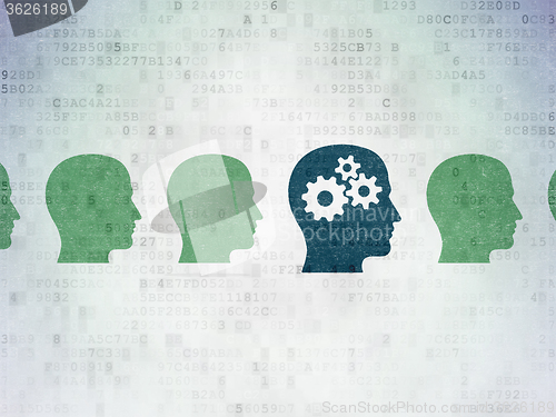 Image of Learning concept: head with gears icon on Digital Paper background