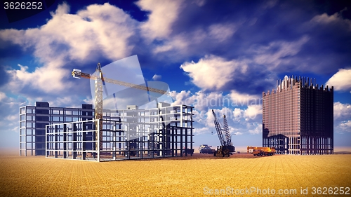 Image of construction site at sunset