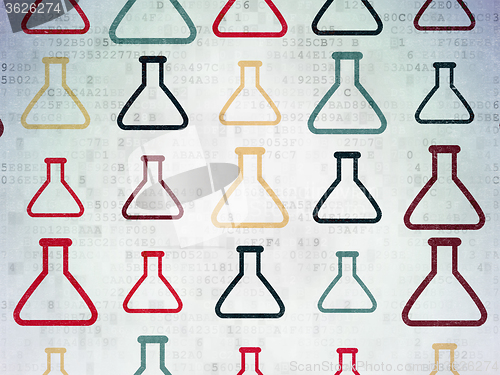 Image of Science concept: Flask icons on Digital Paper background