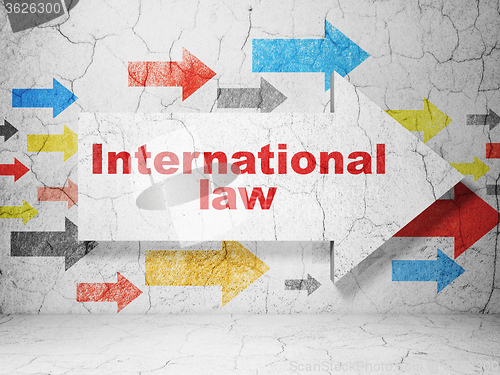 Image of Politics concept: arrow with International Law on grunge wall background