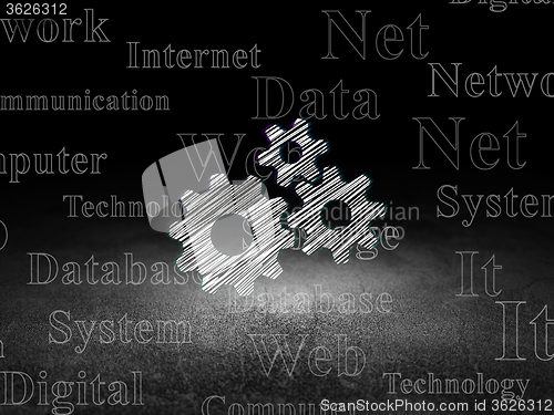 Image of Data concept: Gears in grunge dark room