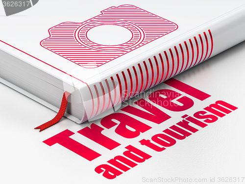 Image of Tourism concept: book Photo Camera, Travel And Tourism on white background