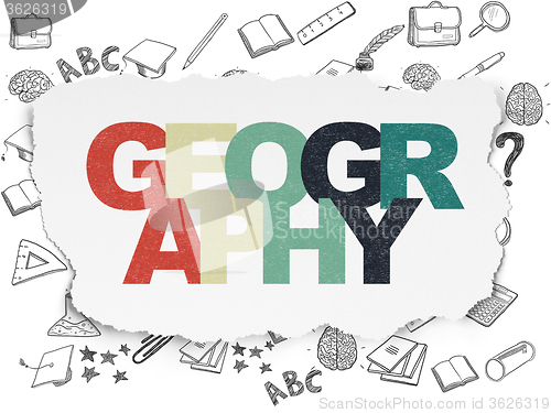 Image of Studying concept: Geography on Torn Paper background