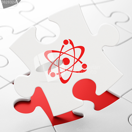 Image of Science concept: Molecule on puzzle background