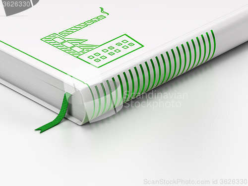 Image of Finance concept: closed book, Industry Building on white background