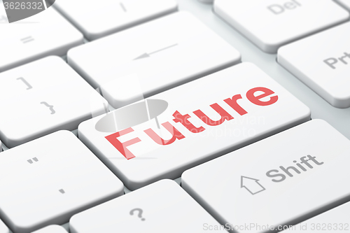 Image of Time concept: Future on computer keyboard background