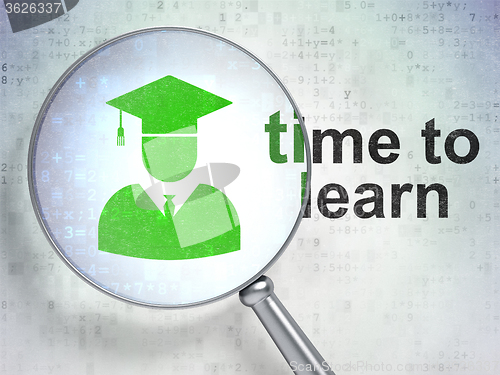 Image of Education concept: Student and Time to Learn with optical glass