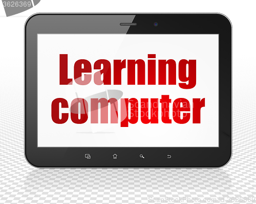 Image of Studying concept: Tablet Pc Computer with Learning Computer on display