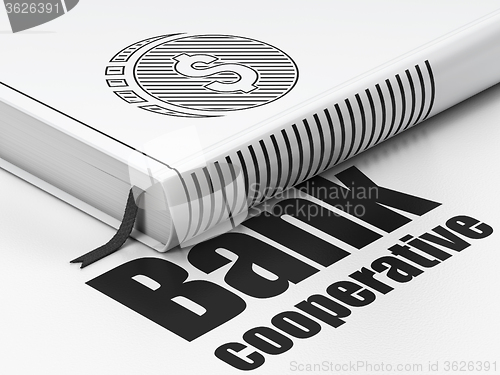 Image of Money concept: book Dollar Coin, Bank Cooperative on white background