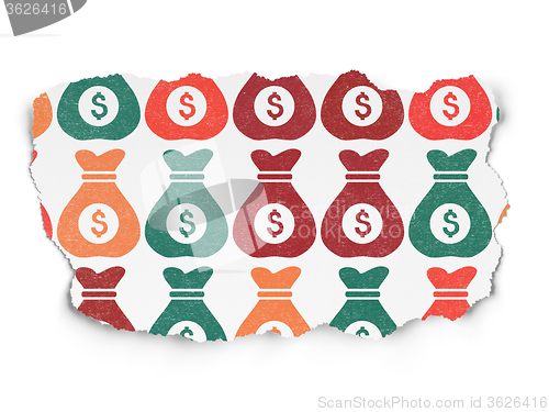 Image of Business concept: Money Bag icons on Torn Paper background