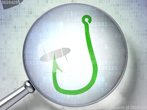 Image of Privacy concept: Fishing Hook with optical glass on digital background