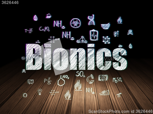 Image of Science concept: Bionics in grunge dark room