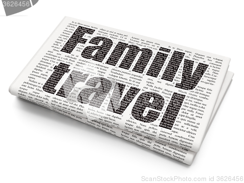 Image of Tourism concept: Family Travel on Newspaper background