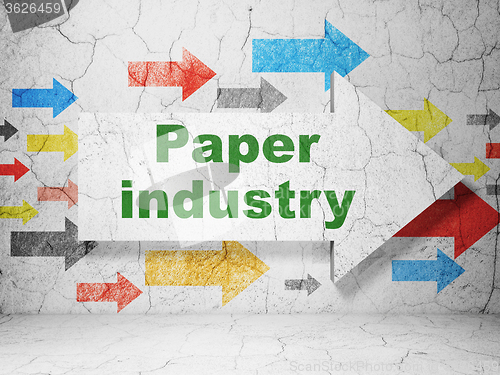 Image of Manufacuring concept: arrow with Paper Industry on grunge wall background