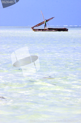 Image of beach   zanzibar      sand isle  sky  and sailing