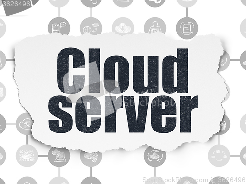 Image of Cloud networking concept: Cloud Server on Torn Paper background