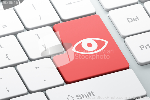 Image of Protection concept: Eye on computer keyboard background